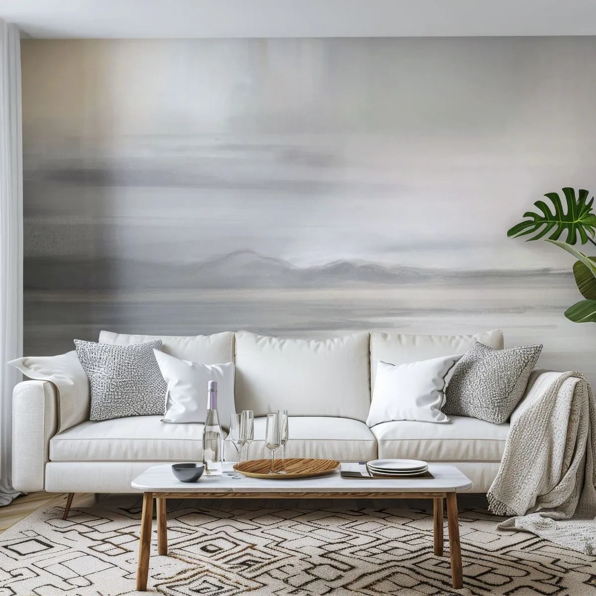 Fototapeta Premium Sand - Delikatna mglista panorama w odcieniach szarości i beżu - 100x70cm - Zamyślona dal - Nowoczesna dekoracja ścienna do salonu, kuchni i sypialni ARTTOR