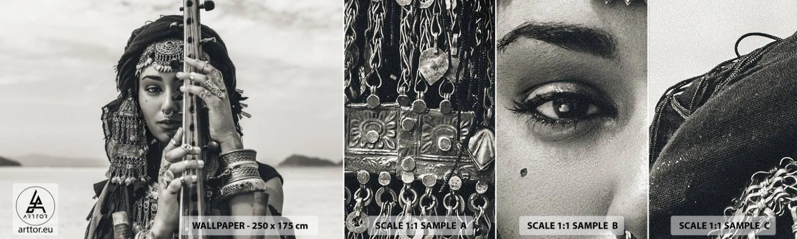 Fototapeta Próbka Samoprzylepna Deluxe Sticker - Sama muzyka orientu - Kobieta, Boho, Biżuteria - 100x30 cm