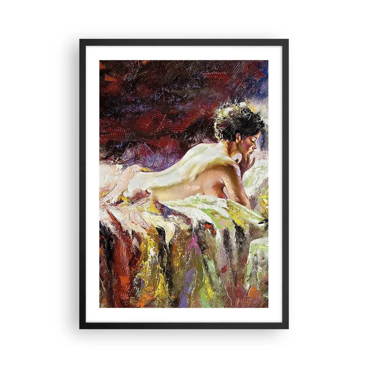 Plakat w czarnej ramie - Artystyczny akt kobiety w kolorowej scenerii - 50x70cm - Zamyślona Wenus - Nowoczesna dekoracja ścienna do salonu i sypialni ARTTOR