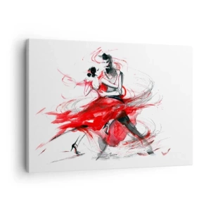 Obraz na płótnie - Tancerze w dynamicznym tańcu z czerwonymi akcentami - 70x50cm - Tango - rytm namiętności - Nowoczesna dekoracja ścienna do salonu i sypialni ARTTOR
