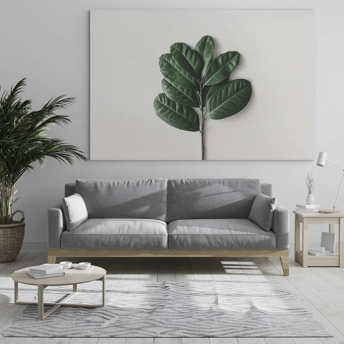 Obraz na szkle - Gałązka z zielonymi liśćmi na jasnym tle - 70x50cm - Rysunek samej natury - Nowoczesna dekoracja ścienna do salonu i sypialni ARTTOR