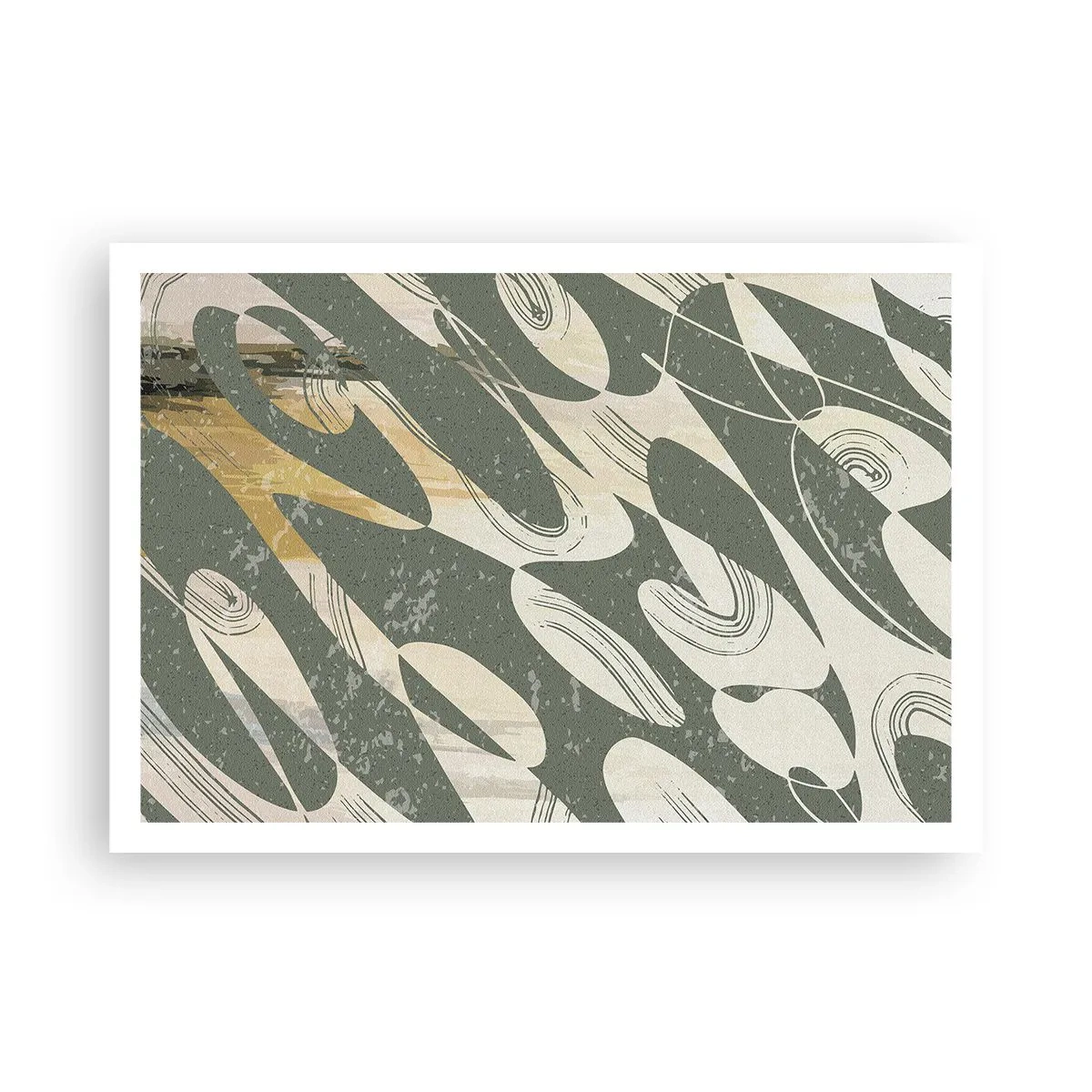 Plakat - Dynamiczne kształty w zielonych i złotych odcieniach - 100x70cm - Abstrakcja zrytmizowana - Nowoczesna dekoracja ścienna do salonu i sypialni ARTTOR