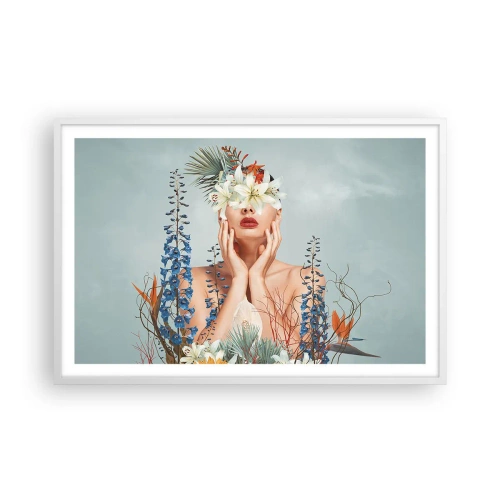 Plakat w białej ramie - Kobieta – kwiat - 91x61 cm