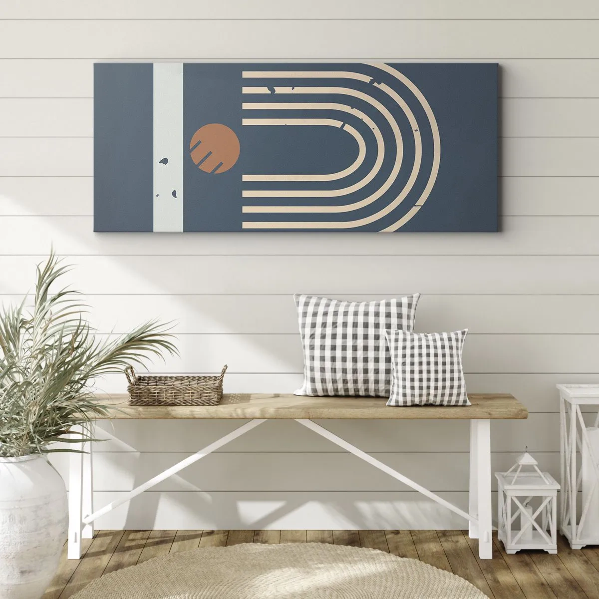 Obraz na płótnie - Geometria na granacie - 100x40 cm