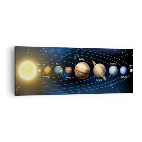 Obraz na płótnie - Schemat układu słonecznego z planetami i słońcem - 140x50cm - Jedna z dziesięciu - Nowoczesna dekoracja ścienna do salonu i sypialni ARTTOR