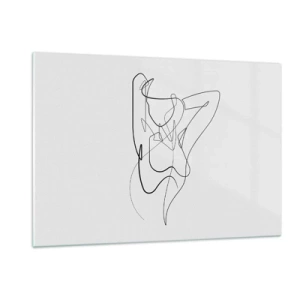 Obraz na szkle - Kobieca sylwetka narysowana pojedynczą linią na białym tle - 120x80cm - Naprawdę, jaka jesteś... - Nowoczesna dekoracja ścienna do salonu, kuchni i sypialni ARTTOR