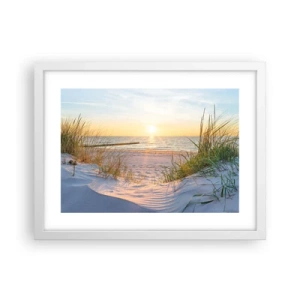 Plakat w białej ramie - Morza szum, ptaków śpiew, dzika plaża pośród traw… - 40x30 cm