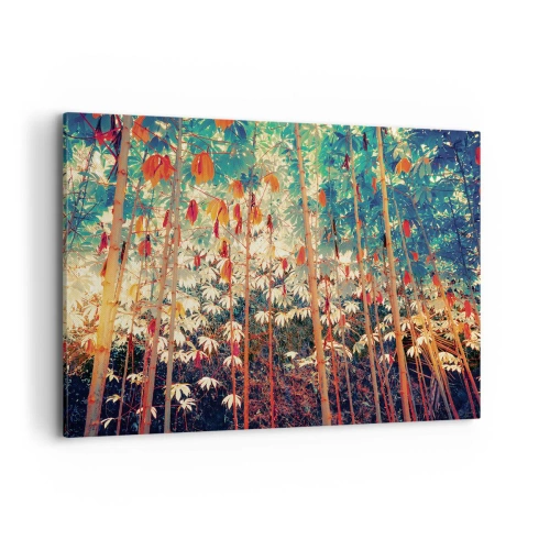 Obraz na płótnie - Kolorowy las bambusowy z intensywnymi barwami - 120x80cm - Tajemne życie liści - Nowoczesna dekoracja ścienna do salonu, kuchni i sypialni ARTTOR