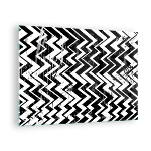 Obraz na szkle - Czarno-biały wzór zygzaków o dynamicznej kompozycji i teksturze - 70x50cm - Zyg-białe, zag-czarne - Nowoczesna dekoracja ścienna do salonu i sypialni ARTTOR