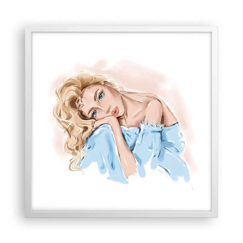 Plakat w białej ramie - Rozmarzona w błękicie - 50x50 cm