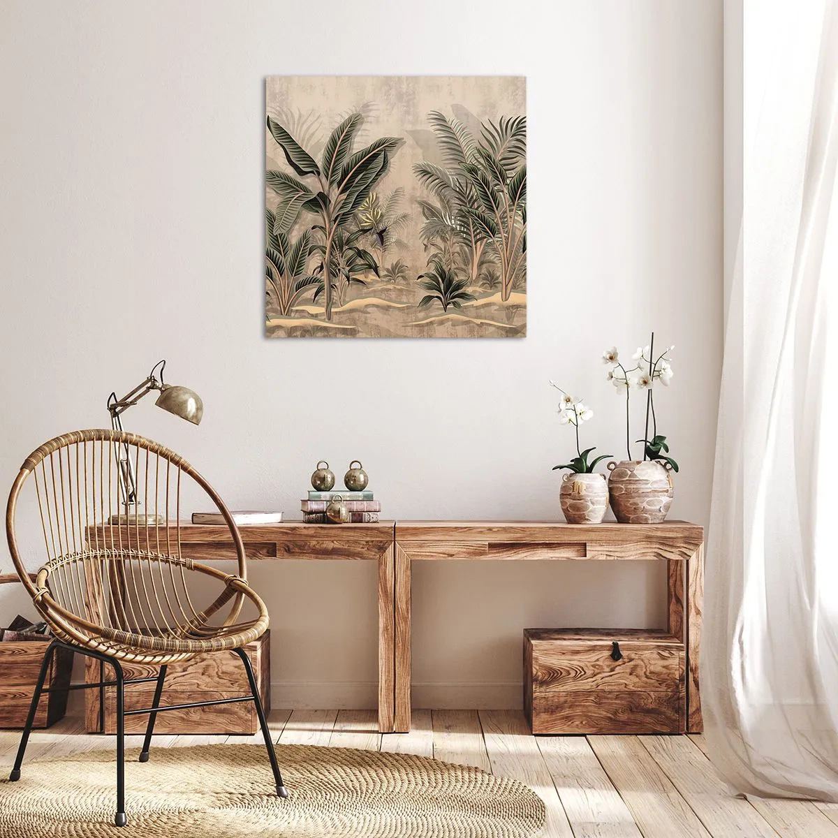Obraz na płótnie - Rycina w kolonialnym stylu - 60x60 cm