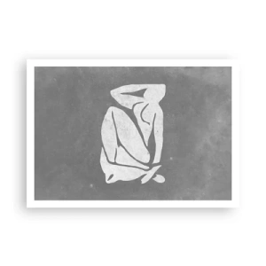 Plakat - Minimalistyczny rysunek sylwetki na szarym tle - 100x70cm - W zamyśleniu - Nowoczesna dekoracja ścienna do salonu i sypialni ARTTOR