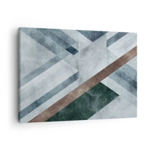 Obraz na płótnie - Geometryczne formy w chłodnych odcieniach błękitu i brązu - 70x50cm - Wyszukana elegancja geometrii - Nowoczesna dekoracja ścienna do salonu i sypialni ARTTOR