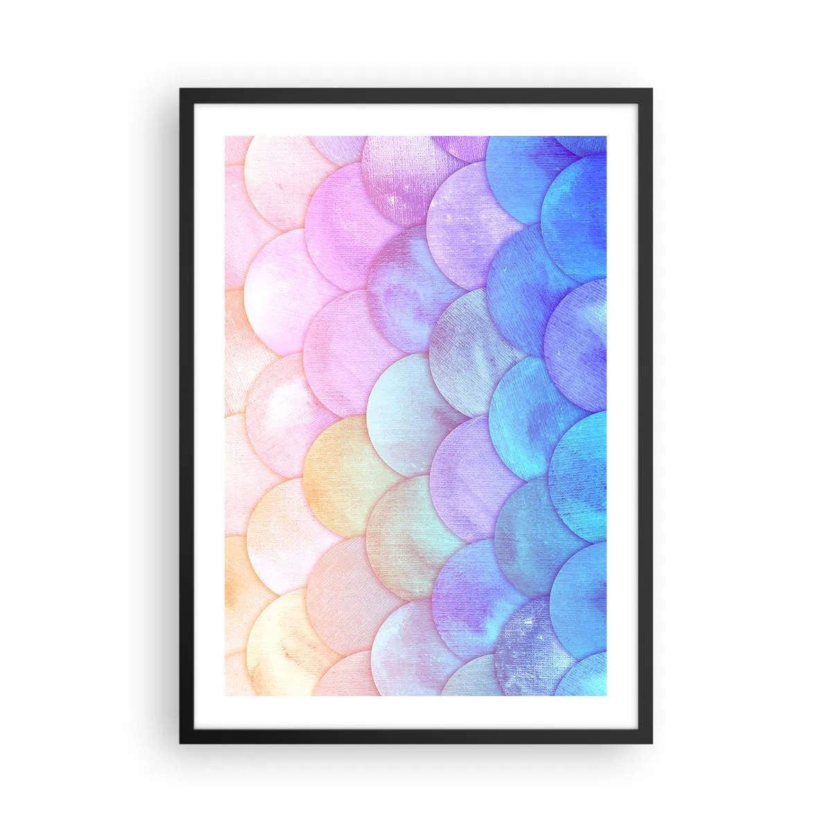 Plakat w czarnej ramie - Pastelowa kompozycja przypominająca łuski w odcieniach tęczy - 50x70cm - Perłowa łuska - Nowoczesna dekoracja ścienna do salonu i sypialni ARTTOR