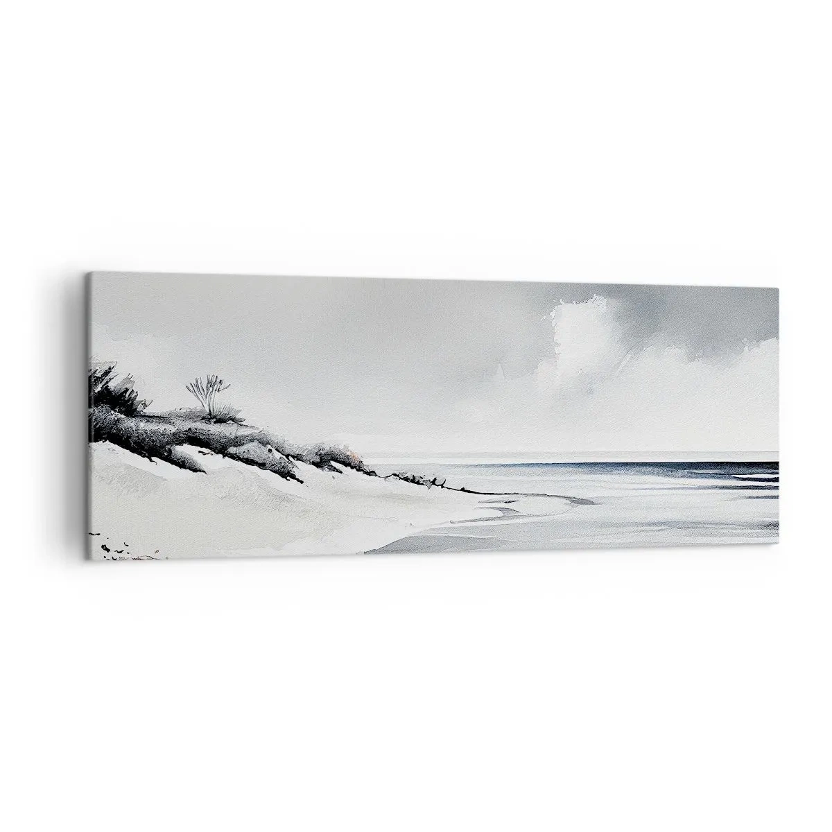 Obraz na płótnie - Plaża w stonowanych odcieniach szarości i błękitu - 140x50cm - Od zawsze razem - Nowoczesna dekoracja ścienna do salonu i sypialni ARTTOR