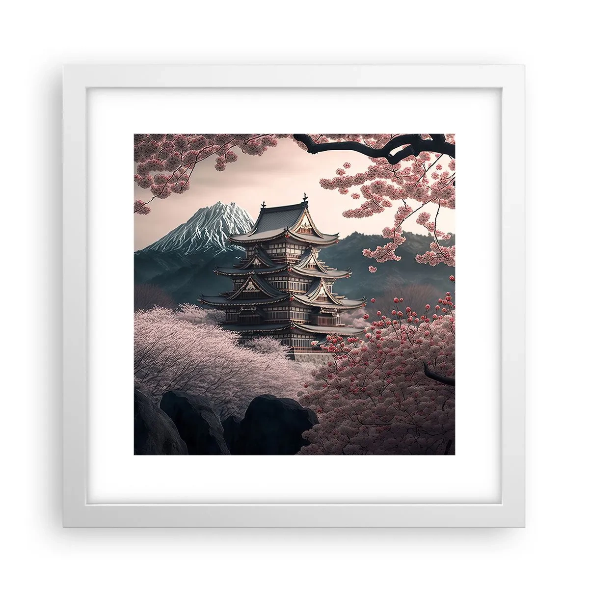 Plakat w białej ramie - Kraj kwitnącej wiśni - 30x30 cm