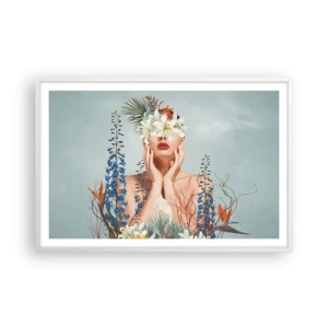 Plakat w białej ramie - Kobieta – kwiat - 91x61 cm
