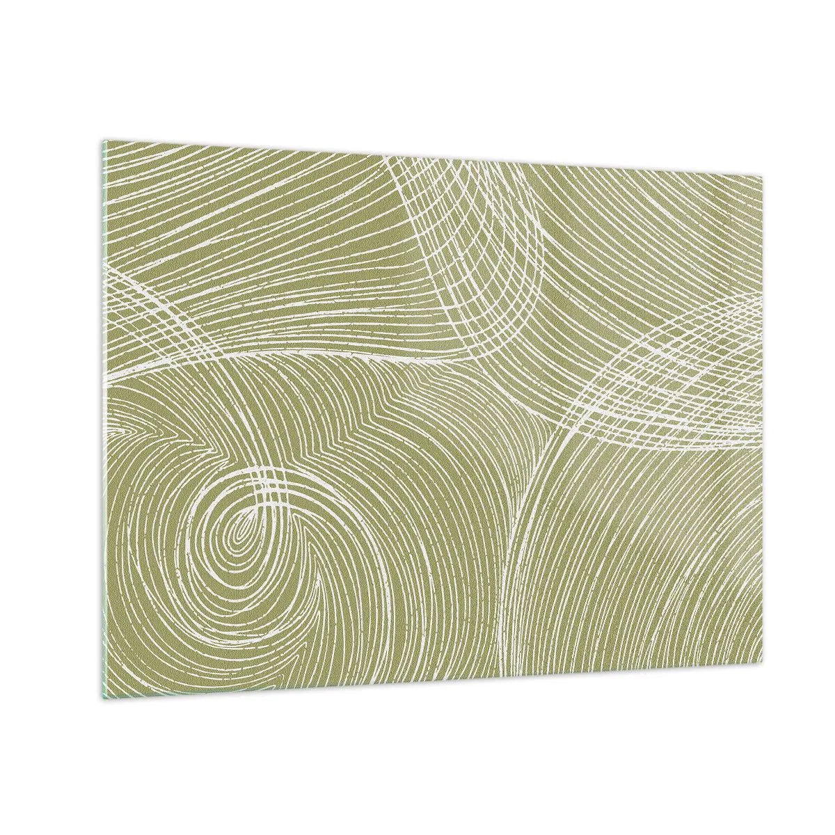 Obraz na szkle - Białe linie tworzące złożoną strukturę na tle oliwkowej zieleni - 70x50cm - Abstrakcja misterna w bieli - Nowoczesna dekoracja ścienna do salonu i sypialni ARTTOR