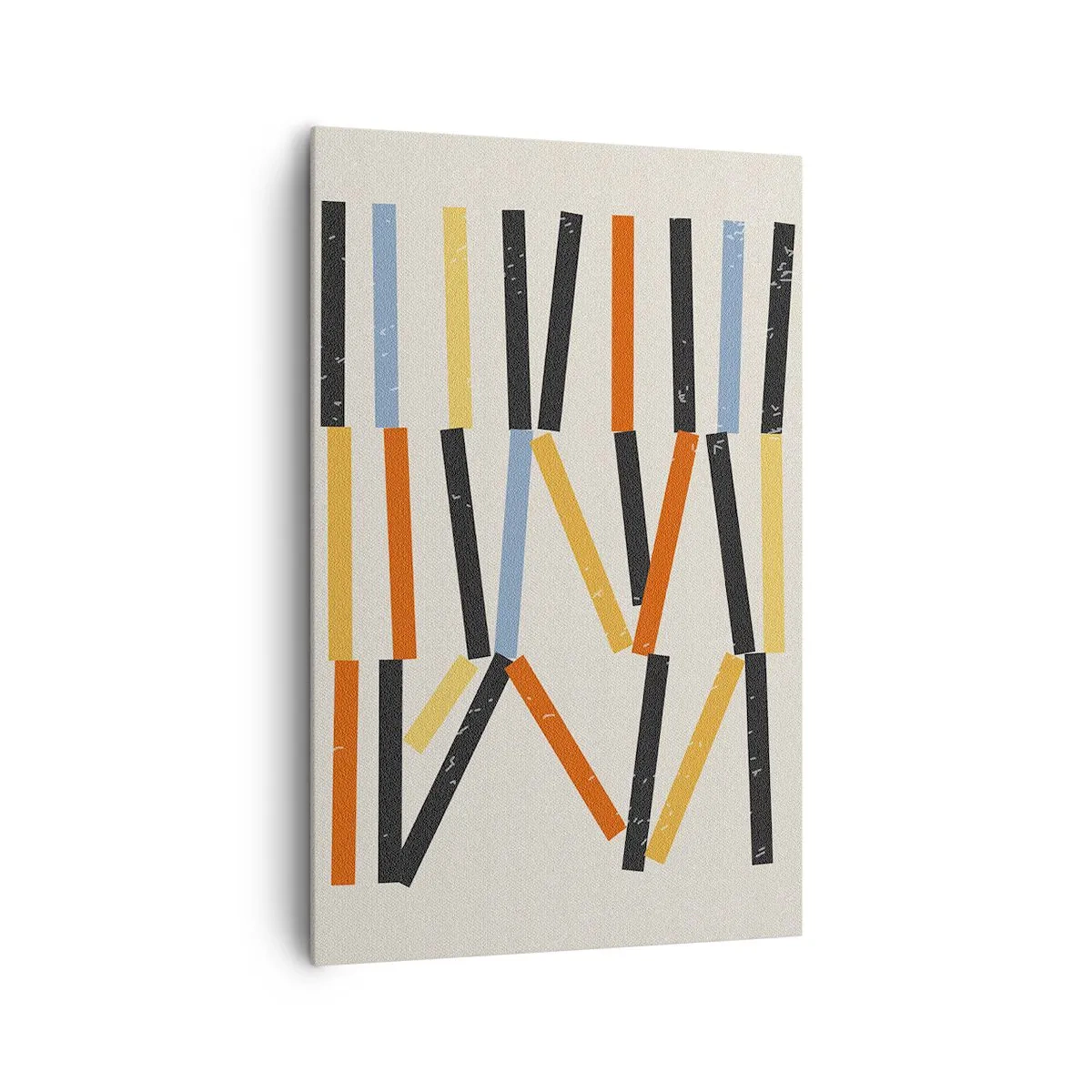 Obraz na płótnie - Abstrakcyjna kompozycja z kolorowymi i czarnymi prostokątami w układzie poziomym - 80x120cm - Kompozycja na poziomie - Nowoczesna dekoracja ścienna do salonu i sypialni ARTTOR