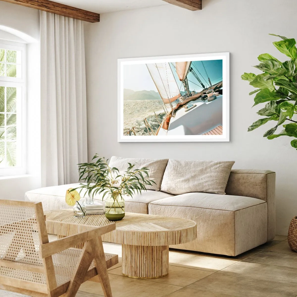 Plakat w białej ramie - Pod pełnymi żaglami - 40x30 cm