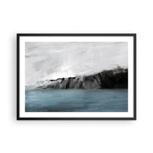 Plakat w czarnej ramie - Abstrakcyjny krajobraz z wodą i skalistym brzegiem - 70x50cm - Woda – ziemia: starcie żywiołów - Nowoczesna dekoracja ścienna do salonu i sypialni ARTTOR