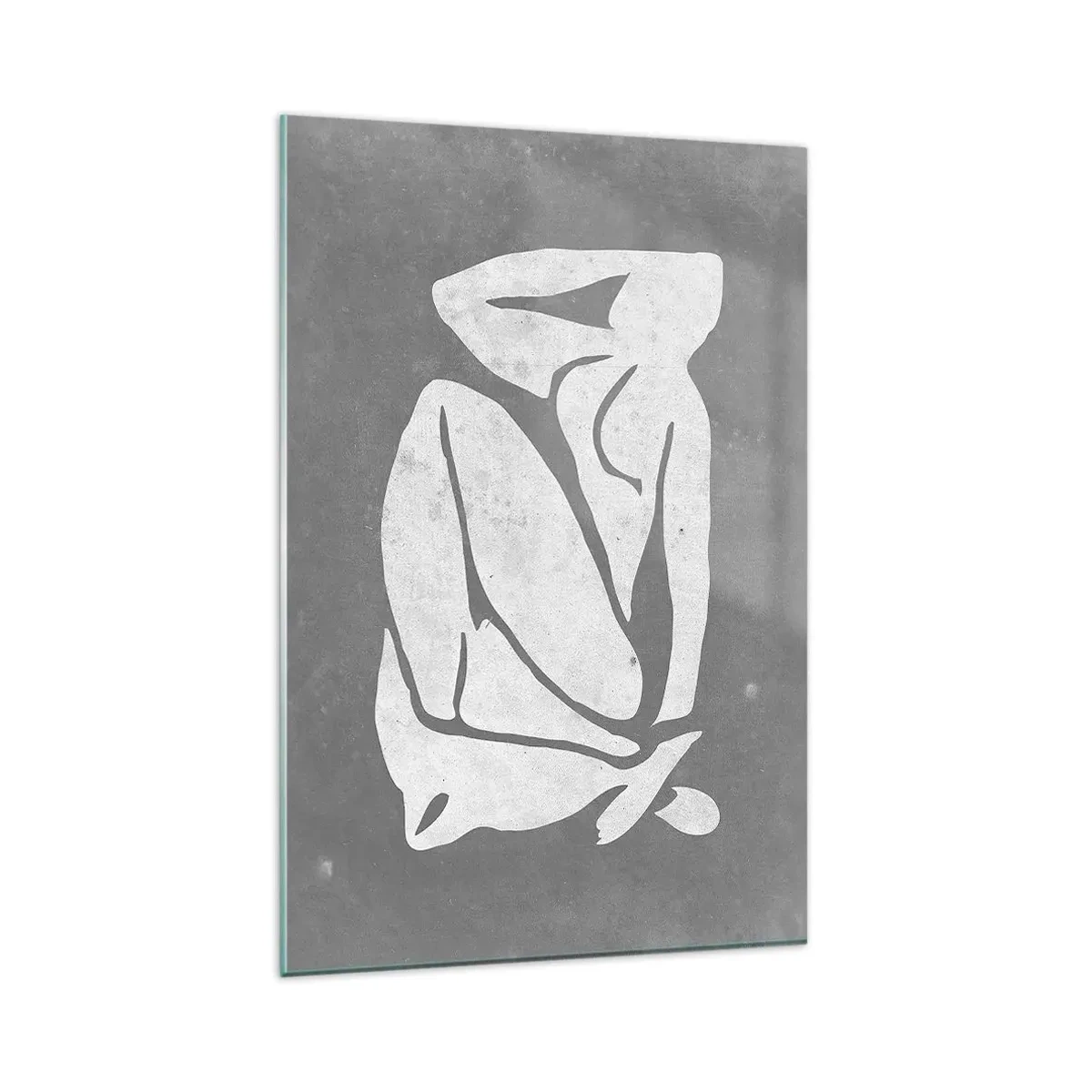 Obraz na szkle - Minimalistyczny rysunek sylwetki na szarym tle - 80x120cm - W zamyśleniu - Nowoczesna dekoracja ścienna do salonu i sypialni ARTTOR