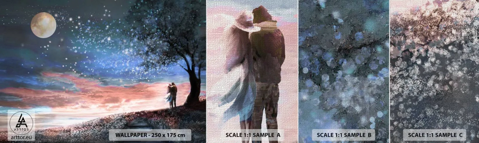 Fototapeta Próbka Premium Canvas - Gwiaździsty spektakl - Abstrakcja, Krajobraz , Para Zakochanych - 100x30 cm