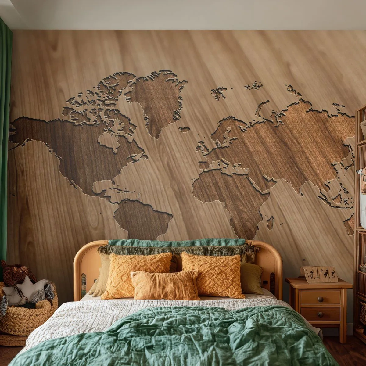 Fototapeta Samoprzylepna Deluxe Sticker - Świat podany na stole - Mapa Świata, Drewno, Kontynenty - 250x175 cm