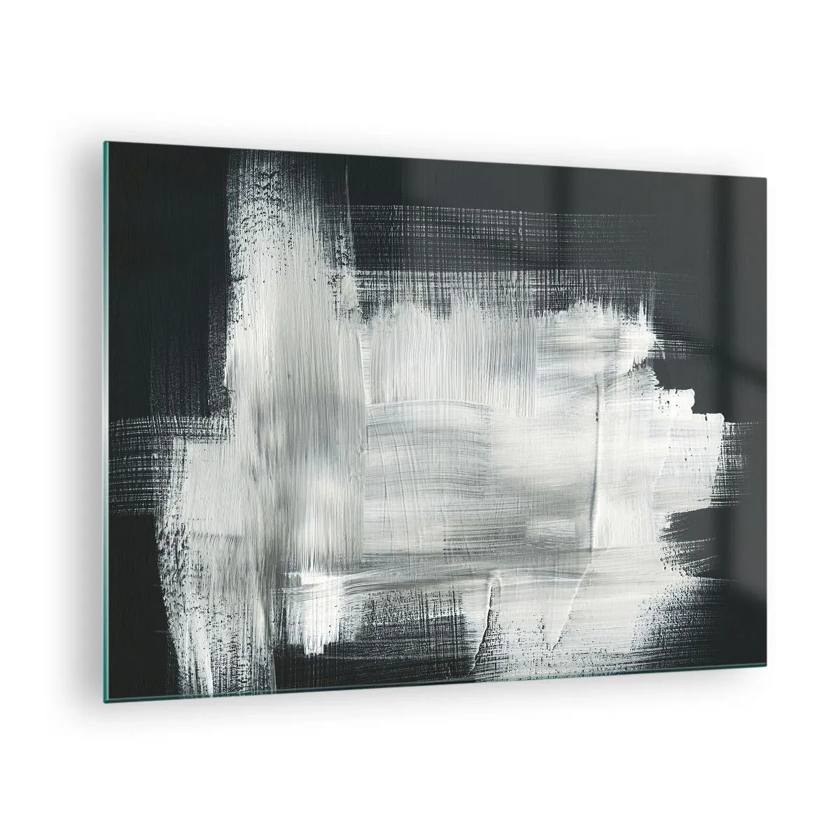 Obraz na szkle - Minimalistyczna abstrakcja w czerni i bieli - 70x50cm - Utkane z pionu i poziomu - Nowoczesna dekoracja ścienna do salonu i sypialni ARTTOR