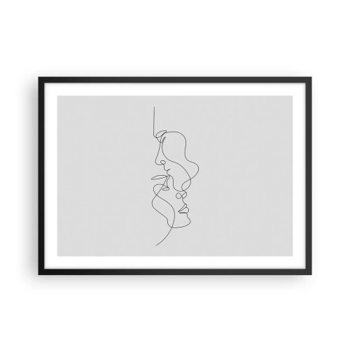 Plakat w czarnej ramie - Minimalistyczny rysunek dwóch twarzy w jednym ciągu linii - 70x50cm - Żar rzewnych żądz - Nowoczesna dekoracja ścienna do salonu i sypialni ARTTOR