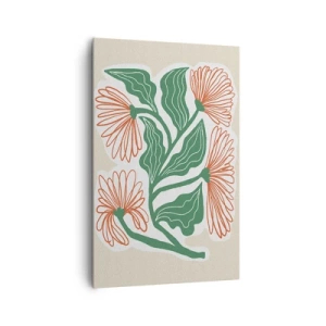 Obraz na płótnie - Rysunek kwiatów w stylu minimalistycznym z zielonymi liśćmi - 80x120cm - Ludowe i nowoczesne - Nowoczesna dekoracja ścienna do salonu i sypialni ARTTOR