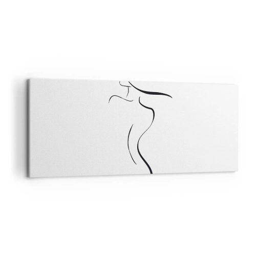 Obraz na płótnie - Minimalistyczny kontur kobiecej sylwetki na białym tle - 120x50cm - Nieuchwytna jak fala - Nowoczesna dekoracja ścienna do salonu i sypialni ARTTOR