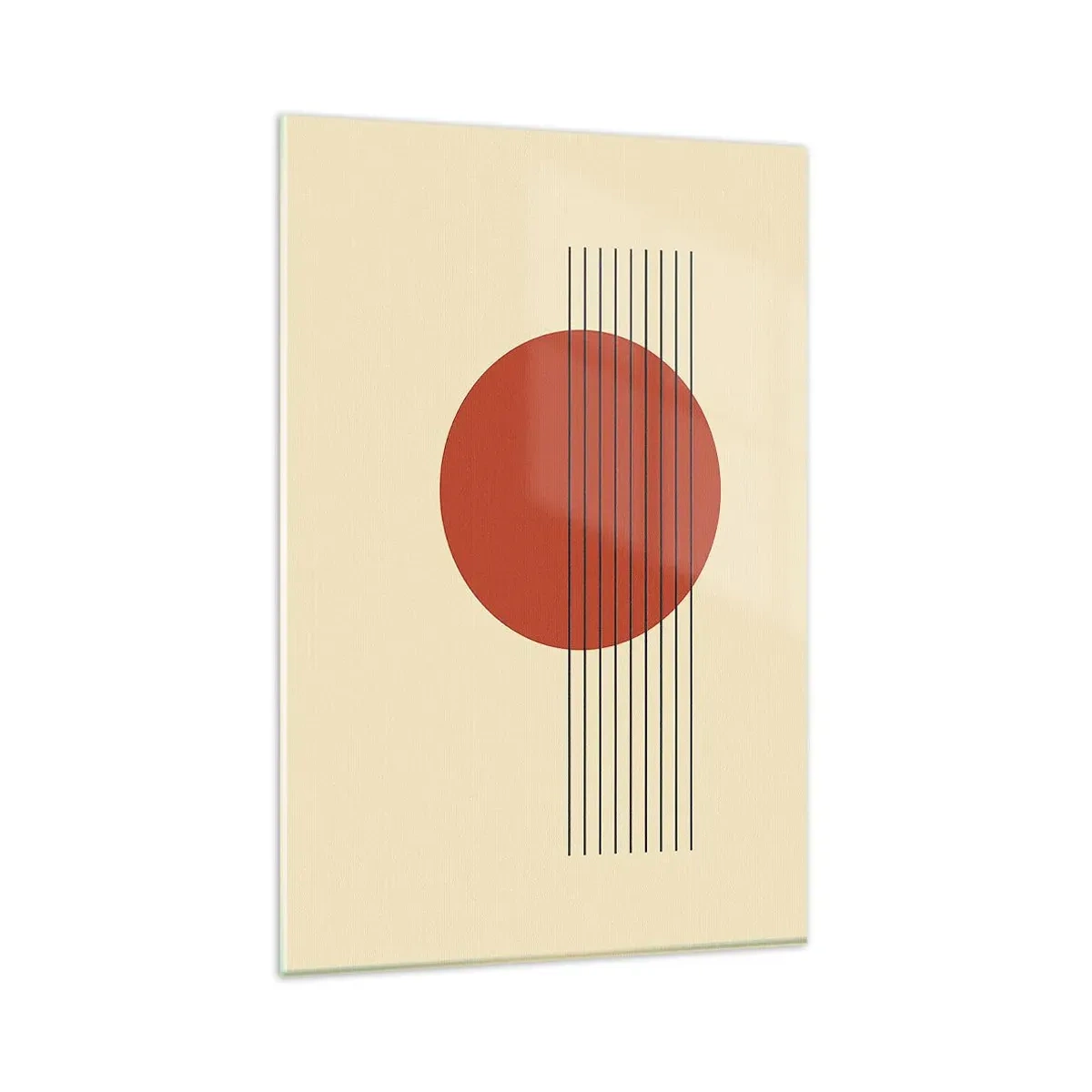 Obraz na szkle - Abstrakcyjny okrąg w czerwieni z liniami na beżowym tle - 80x120cm - W koło i dalej - Nowoczesna dekoracja ścienna do salonu i sypialni ARTTOR