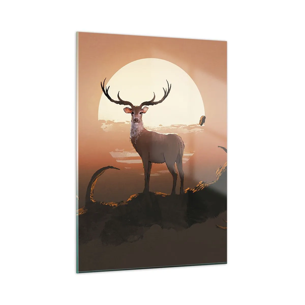 Obraz na szkle - Sylwetka jelenia na tle dużego księżyca w otoczeniu gałęzi - 50x70cm - Ta noc do innych jest niepodobna - Nowoczesna dekoracja ścienna do salonu, kuchni i sypialni ARTTOR