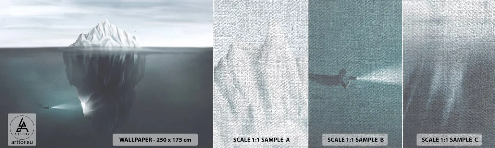 Fototapeta Próbka Premium Canvas - Podwodna tajemnica - Góra Lodowa, Lodowiec, Nurek - 100x30 cm