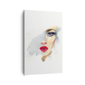 Obraz na płótnie - Portret kobiety w akwarelowym stylu z intensywnym spojrzeniem - 80x120cm - Odbicie w kropli wody - Nowoczesna dekoracja ścienna do salonu i sypialni ARTTOR