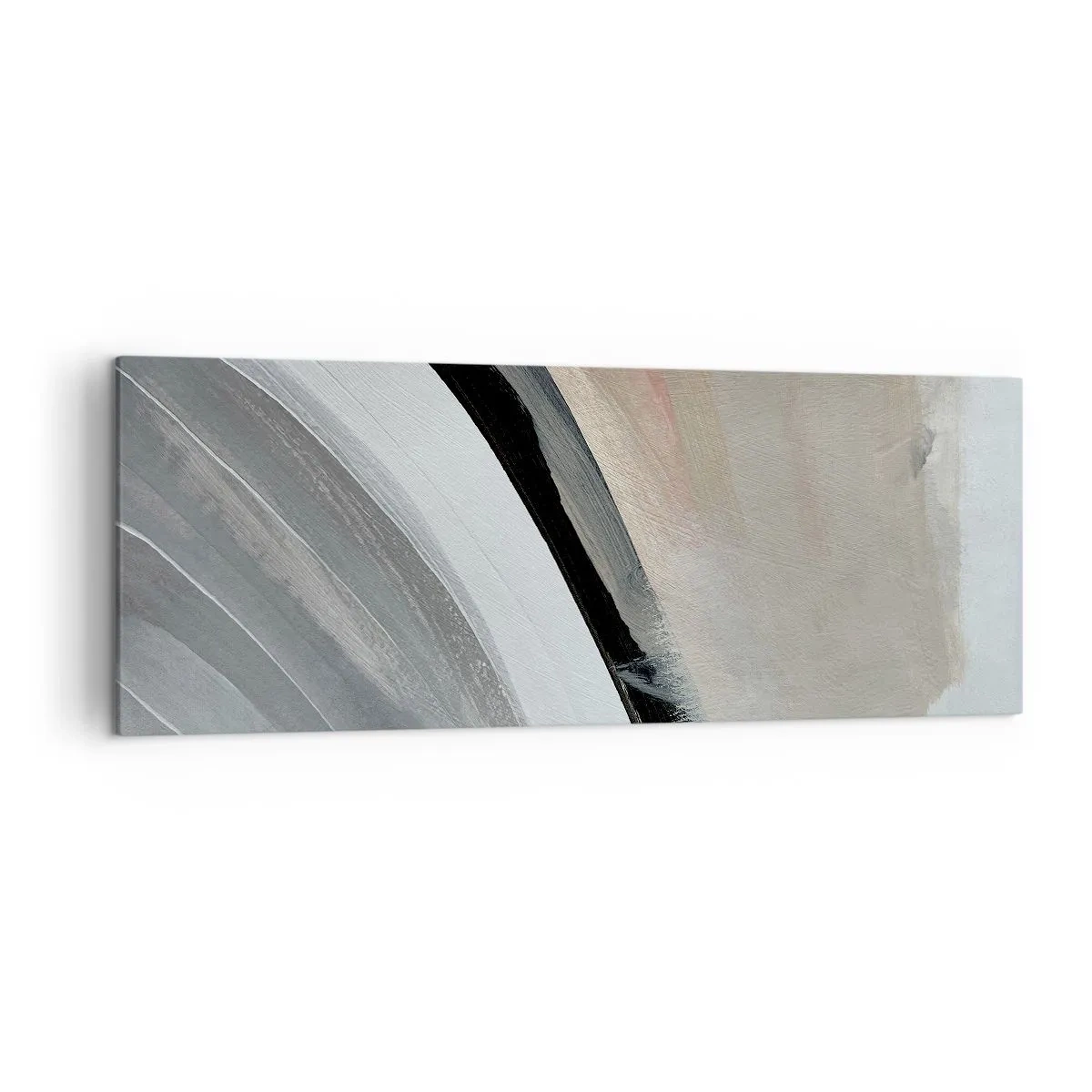 Obraz na płótnie - Abstrakcyjny łuk w odcieniach czerni, szarości i beżu - 140x50cm - Kompozycja: łuk czerni i szarości - Nowoczesna dekoracja ścienna do salonu i sypialni ARTTOR