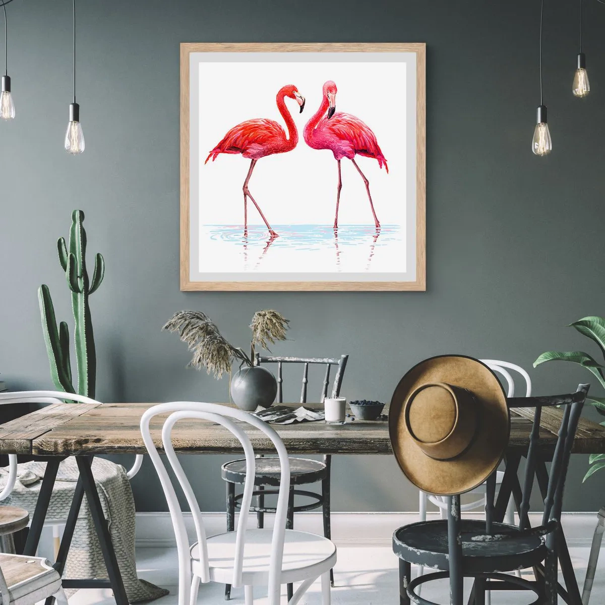 Plakat w ramie jasny dąb - Różowe randez-vous - 30x30 cm