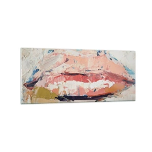 Obraz na szkle - Abstrakcyjna kompozycja przedstawiająca kobiece usta w pastelowych barwach - 120x50cm - Budzi zmysły - Nowoczesna dekoracja ścienna do salonu i sypialni ARTTOR