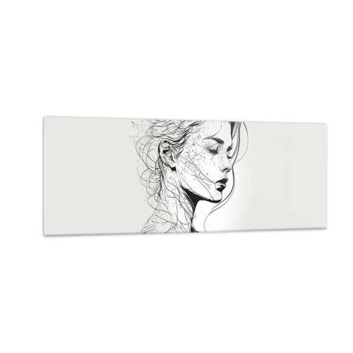 Obraz na szkle - Delikatny portret kobiety w minimalistycznym stylu graficznym - 140x50cm - Portret w zamyśleniu - Nowoczesna dekoracja ścienna do salonu i sypialni ARTTOR