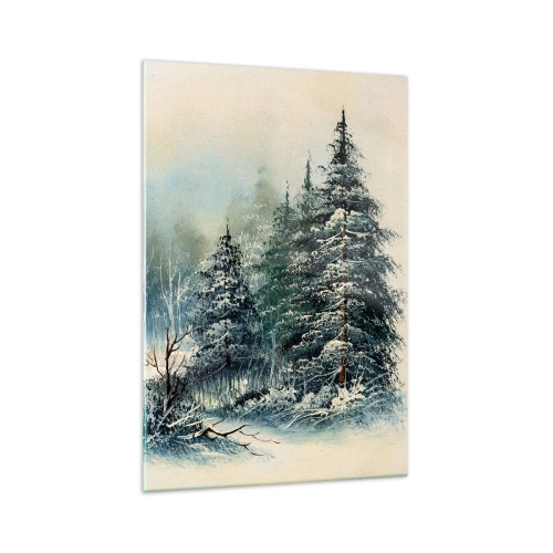 Obraz na szkle - Zimowy krajobraz z zaśnieżonymi drzewami - 70x100cm - Gotowe do Świąt - Nowoczesna dekoracja ścienna do salonu i sypialni ARTTOR