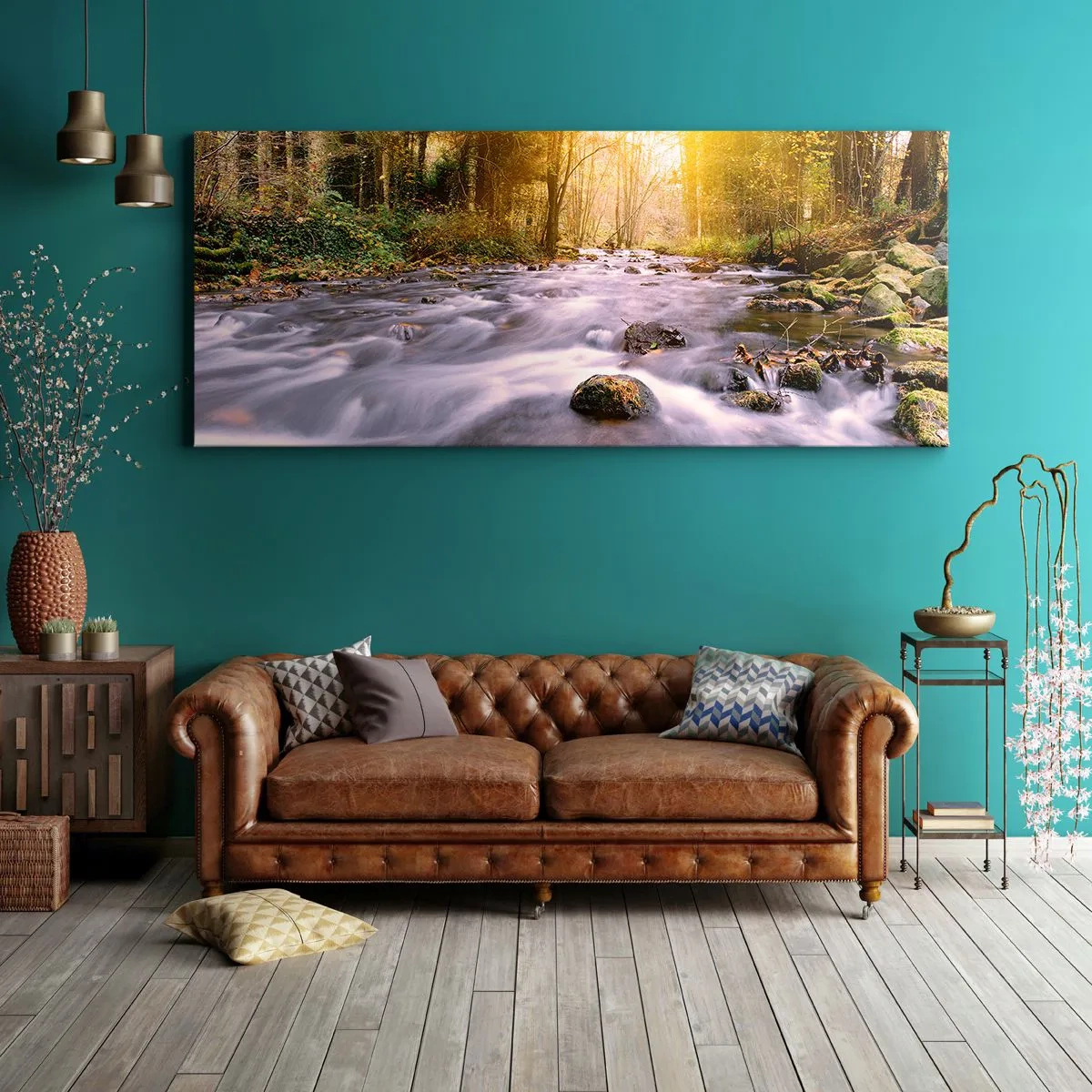 Obraz na płótnie - Malachit w srebrno-złotej oprawie - 100x40 cm