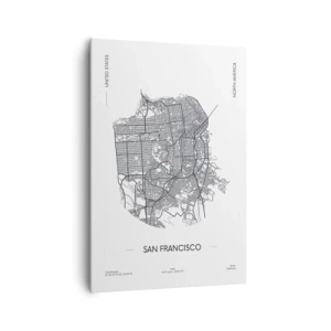 Obraz na płótnie - Mapa San Francisco w czarno-białym stylu minimalistycznym - 70x100cm - Anatomia San Francisco - Nowoczesna dekoracja ścienna do salonu i sypialni ARTTOR