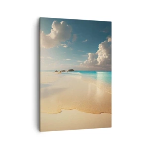 Obraz na płótnie - Tropikalna plaża z turkusowym morzem i białym piaskiem - 50x70cm - Wymarzony dzień - Nowoczesna dekoracja ścienna do salonu, kuchni i sypialni ARTTOR