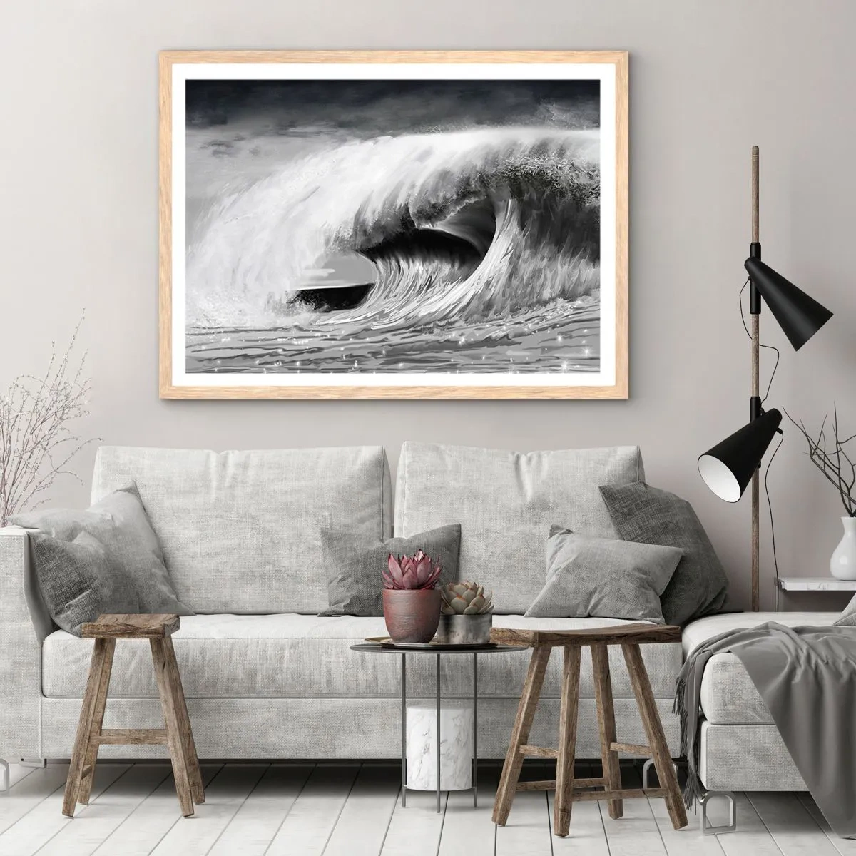 Plakat w ramie jasny dąb - Gniew oceanu - 100x70 cm
