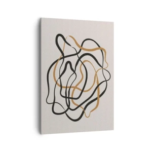 Obraz na płótnie - Dynamiczna kompozycja skręconych linii w czerni, bieli i złocie - 50x70cm - Wszystko się pokręciło - Nowoczesna dekoracja ścienna do salonu, kuchni i sypialni ARTTOR