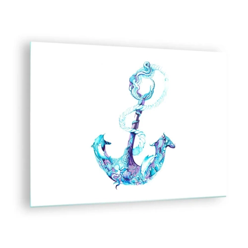 Obraz na szkle - Kotwica z motywami morskimi w artystycznym stylu - 70x50cm - Powiernica tajemnic morza - Nowoczesna dekoracja ścienna do salonu i sypialni ARTTOR