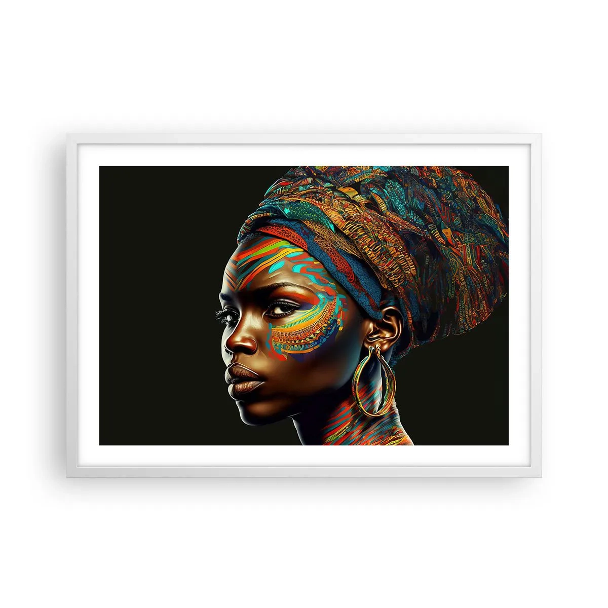Plakat w białej ramie - Afrykańska królowa - 70x50 cm