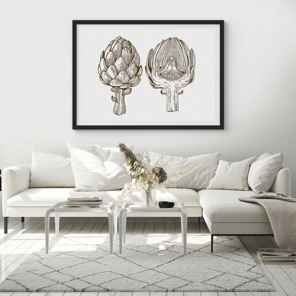 Plakat w czarnej ramie - Rysunek artystyczny karczocha w stylu vintage - 70x50cm - Lekcja anatomii - Nowoczesna dekoracja ścienna do salonu i sypialni ARTTOR