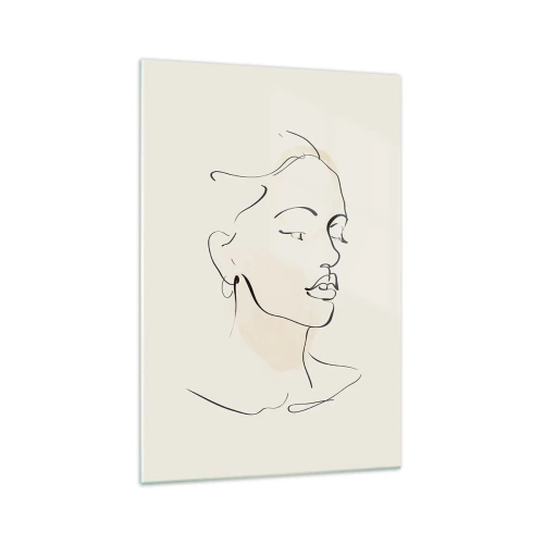 Obraz na szkle - Delikatny szkic kobiecej twarzy na jasnym tle - 70x100cm - Pewną kreską - Nowoczesna dekoracja ścienna do salonu i sypialni ARTTOR